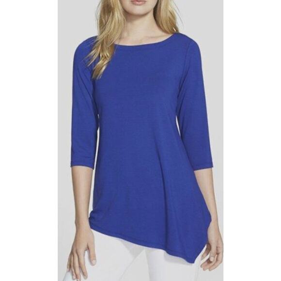Eileen Fisher Scoop Neck 3/4 Sleeve Asymmetrical Hem Top | Medium - Picture 1 of 6